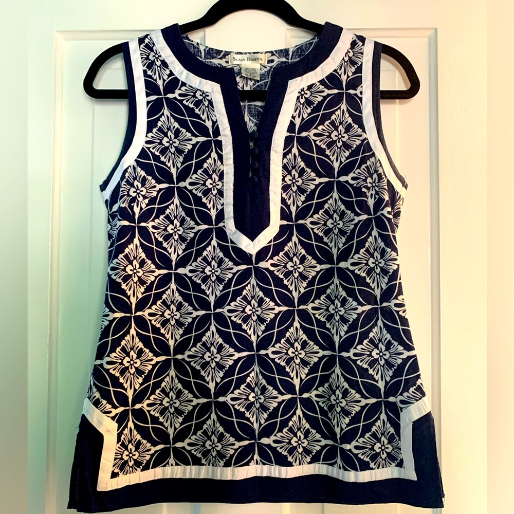 Susan Bristol navy linen blend tunic tank summer nautical